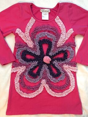 Halabaloo Long Sleeve Ruffle Purple Pink Flower Applique Dress Girls 6 Fun Party